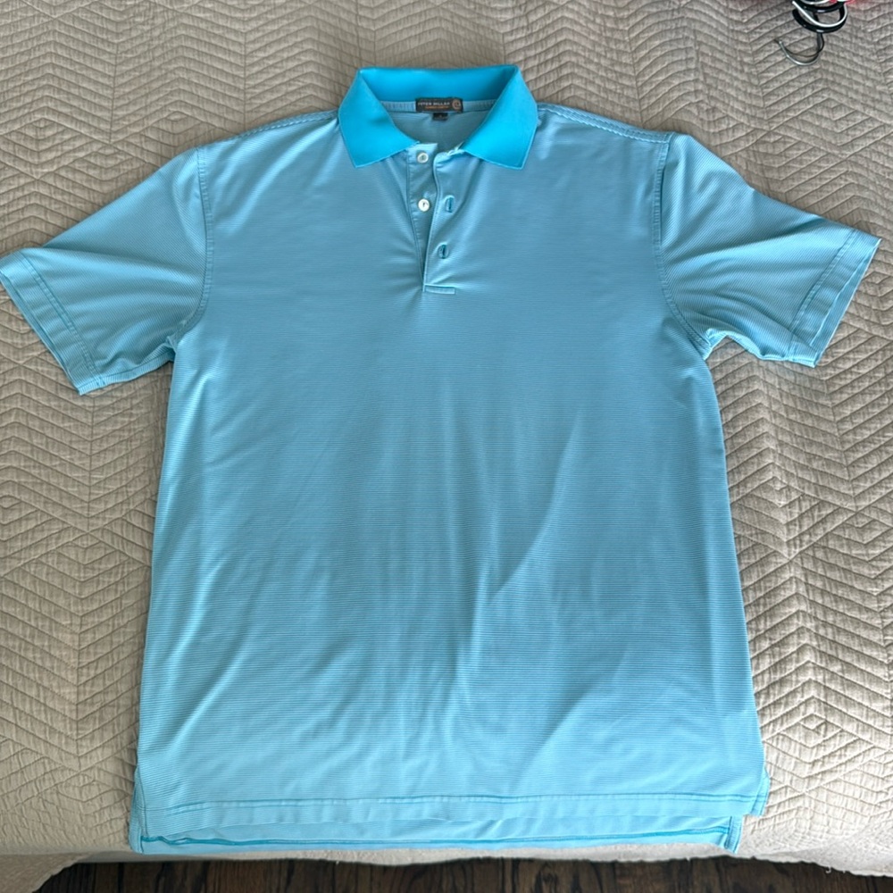 Peter Millar Men’s Light Blue Micro Striped Polo, Small